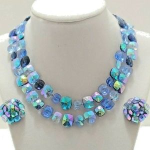 VOGUE NECKLACE EARRINGS SET VINTAGE PEACOCK BLUE